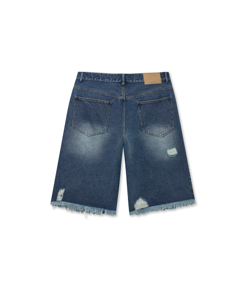 DESTROYED BERMUDA DENIM PANTS FOR MEN IN NAVY