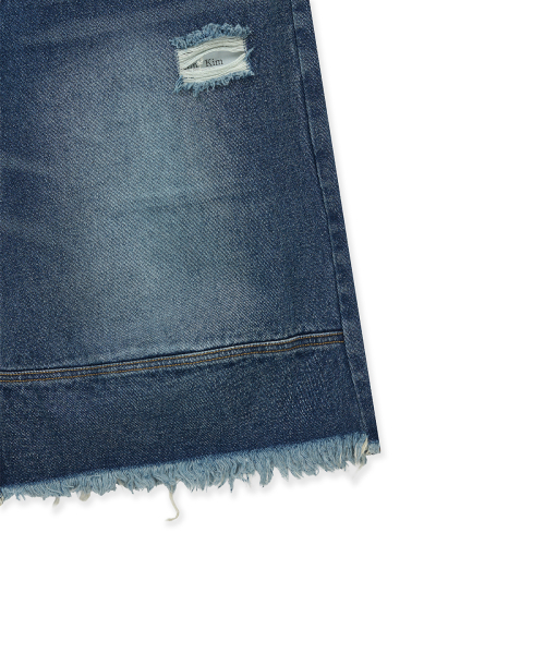 DESTROYED BERMUDA DENIM PANTS FOR MEN IN NAVY