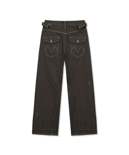 WAIST BUCKLE STITCH POINT TWILL DENIM PANTS IN BROWN