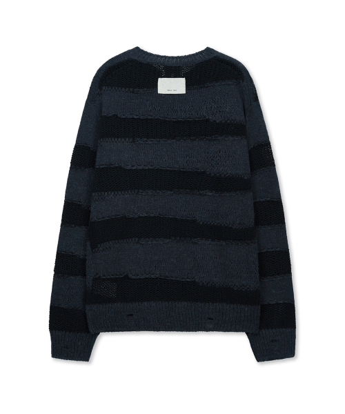 TEXTURE BLOCK STRIPE KNIT PULLOVER IN NAVY