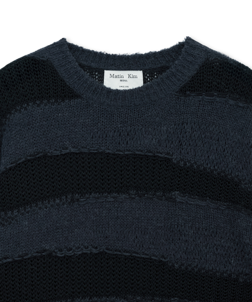 TEXTURE BLOCK STRIPE KNIT PULLOVER IN NAVY