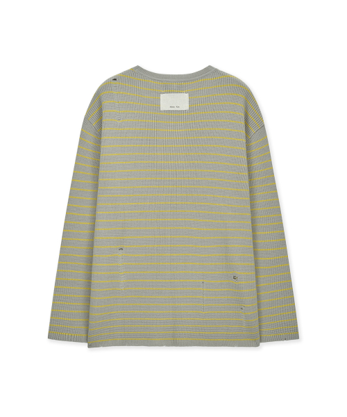 STRIPE DAMAGED LOOSE PULLOVER IN BEIGE