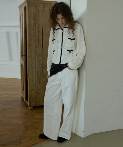 Two-tuck wide pants Ivory