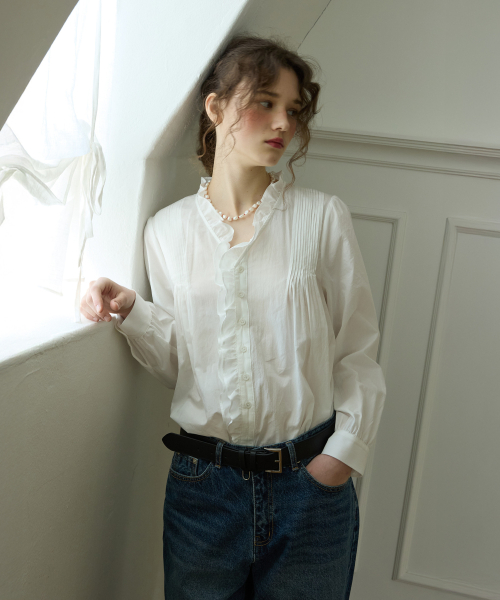 Merry poem pintuck blouse Ivory