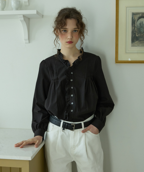 Merry poem pintuck blouse Black