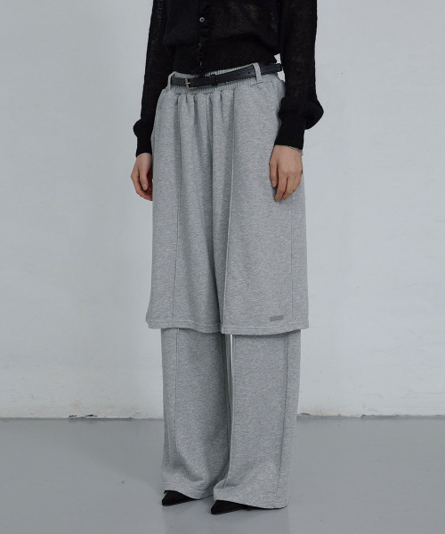 COTTON LAYERED BANDING PANTS_ MELANGE GREY