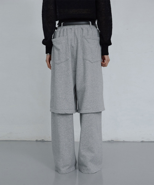 COTTON LAYERED BANDING PANTS_ MELANGE GREY