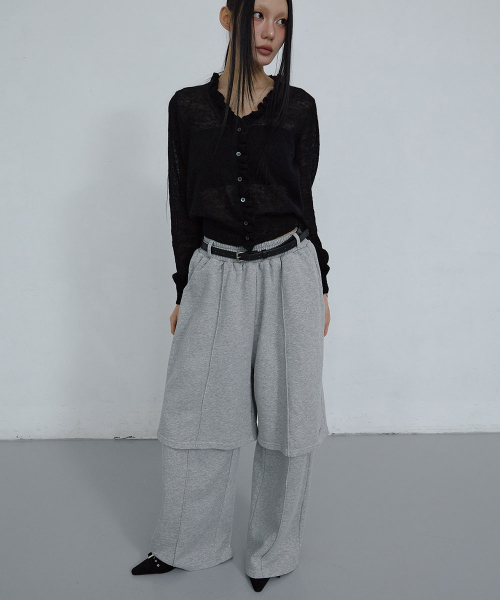 COTTON LAYERED BANDING PANTS_ MELANGE GREY