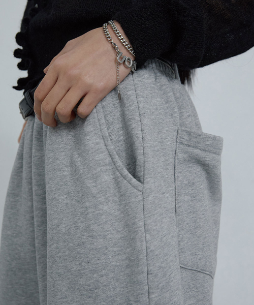COTTON LAYERED BANDING PANTS_ MELANGE GREY