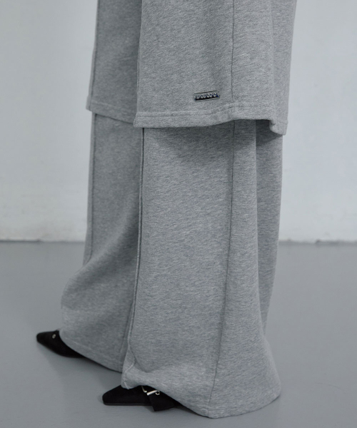 COTTON LAYERED BANDING PANTS_ MELANGE GREY