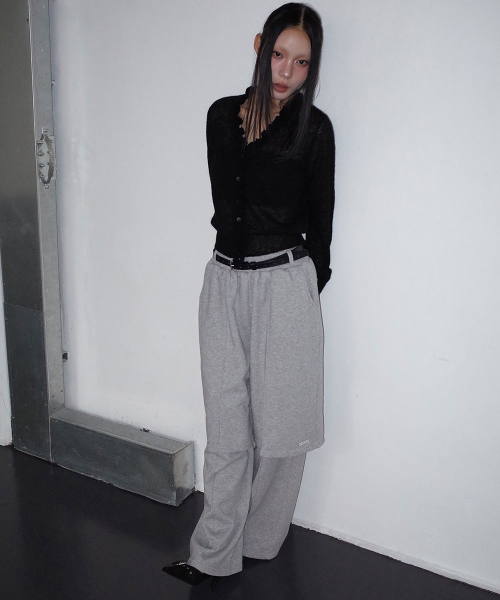 COTTON LAYERED BANDING PANTS_ MELANGE GREY