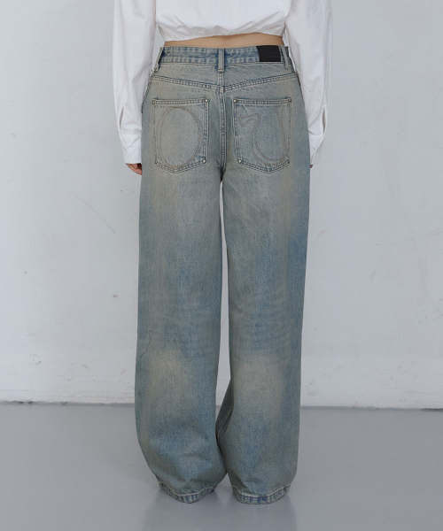 DAMAGED WIDE-LEG DENIM JEANS_ WASHED LIGHT BLUE