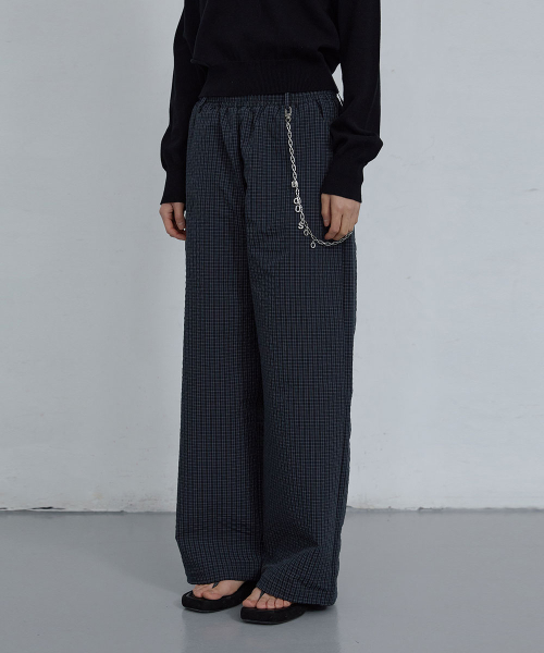 CHECKED COTTON JOGGER PANTS_ DARK NAVY