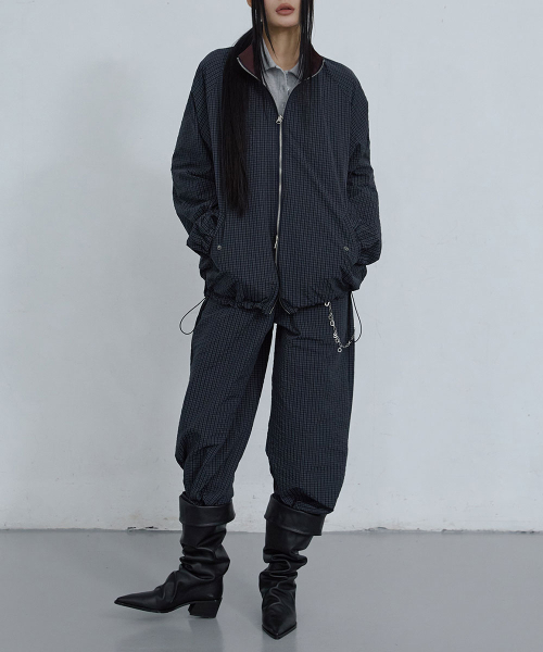 CHECKED COTTON JOGGER PANTS_ DARK NAVY
