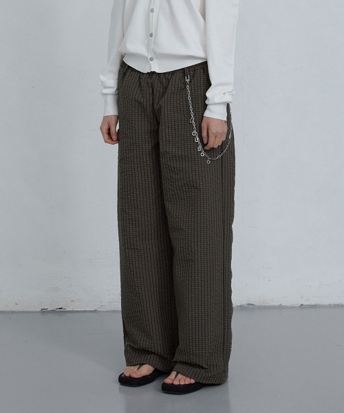 CHECKED COTTON JOGGER PANTS_ DARK BROWN