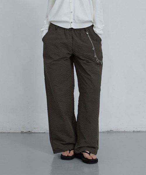 CHECKED COTTON JOGGER PANTS_ DARK BROWN