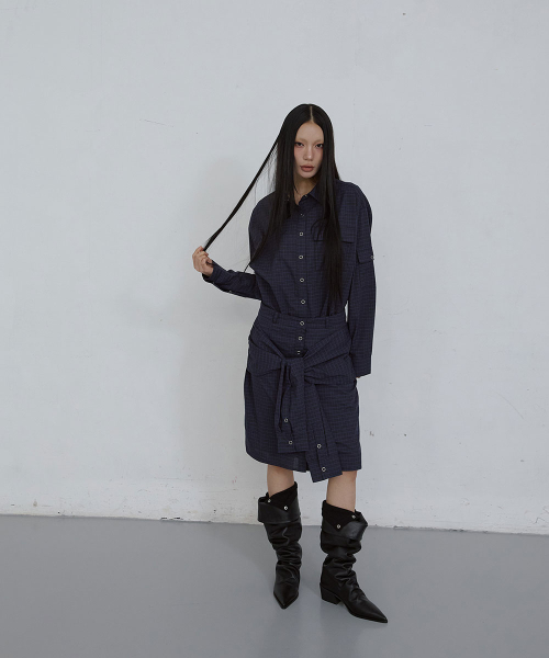 CHECKED WRAP SKIRT_ BLUE CHECK