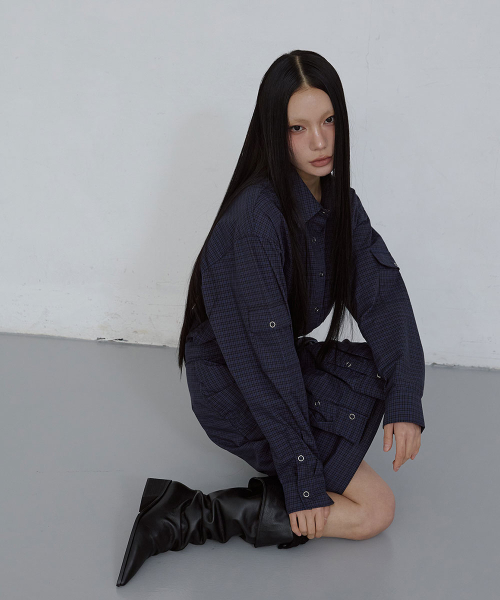 CHECKED WRAP SKIRT_ BLUE CHECK