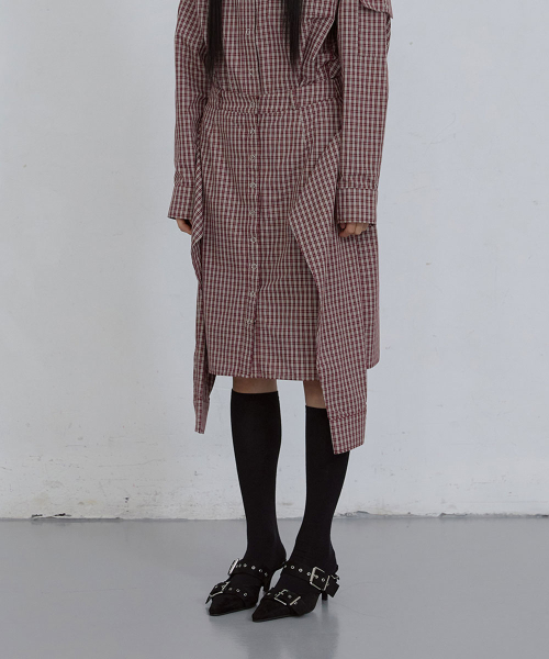 CHECKED WRAP SKIRT_ BURGUNDY CHECK