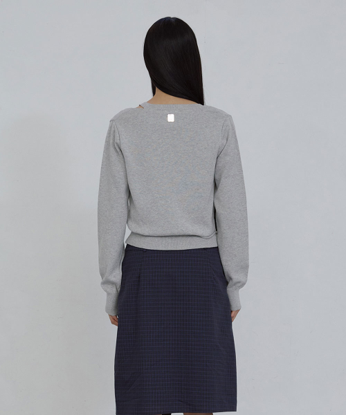 DEEP V-NECK COTTON SWEATER_ MELANGE GREY