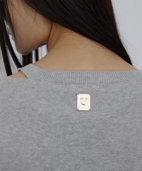 DEEP V-NECK COTTON SWEATER_ MELANGE GREY