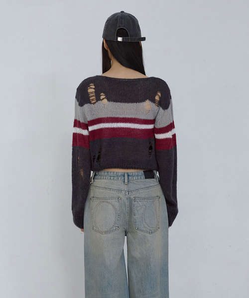 BOAT-NECK PULLOVER_ GREY MULTI STRIPE