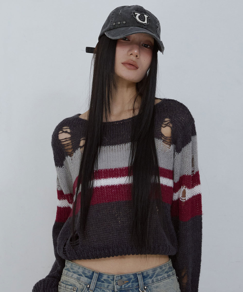 BOAT-NECK PULLOVER_ GREY MULTI STRIPE