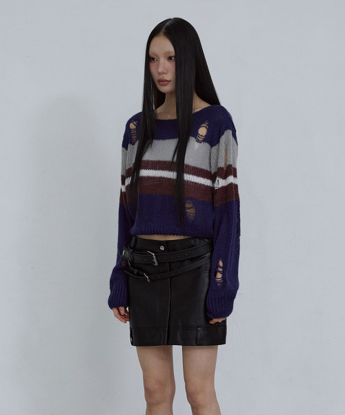 BOAT-NECK PULLOVER_ NAVY MULTI STRIPE