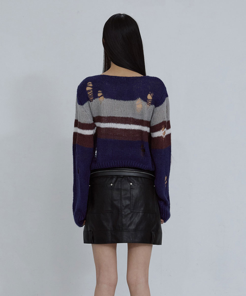 BOAT-NECK PULLOVER_ NAVY MULTI STRIPE