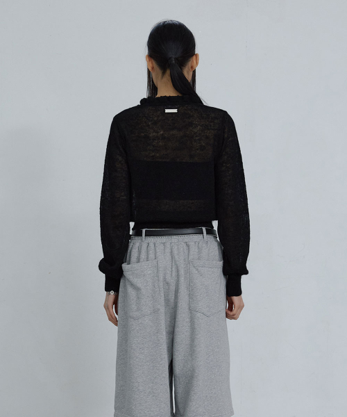 KID MOHAIR LACE V-NECK CARDIGAN_ BLACK