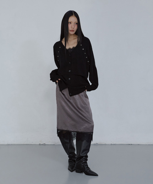 RELAXED EYELET CARDIGAN_ BLACK