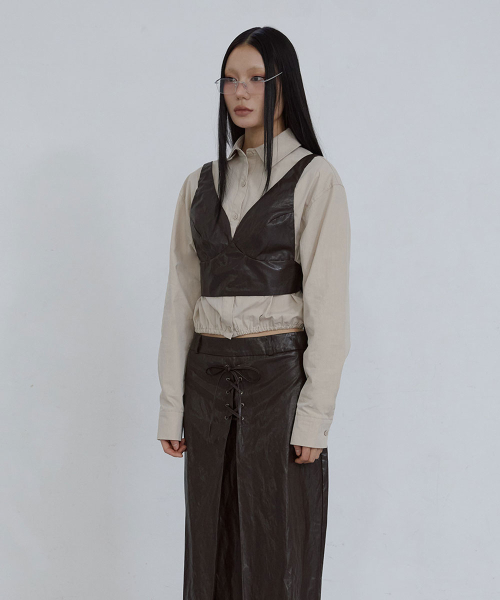FAUX-LEATHER BUSTIER_ BROWN