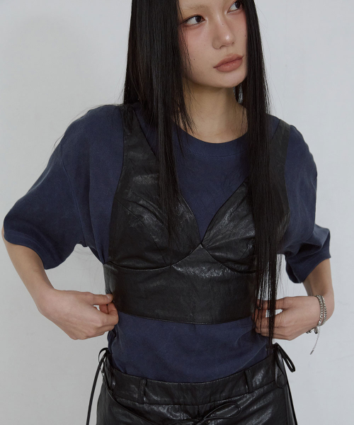 FAUX-LEATHER BUSTIER_ BLACK