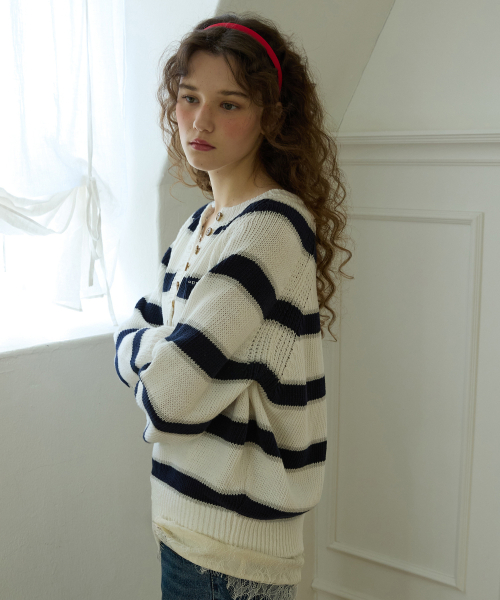 Latte stripe knit Navy