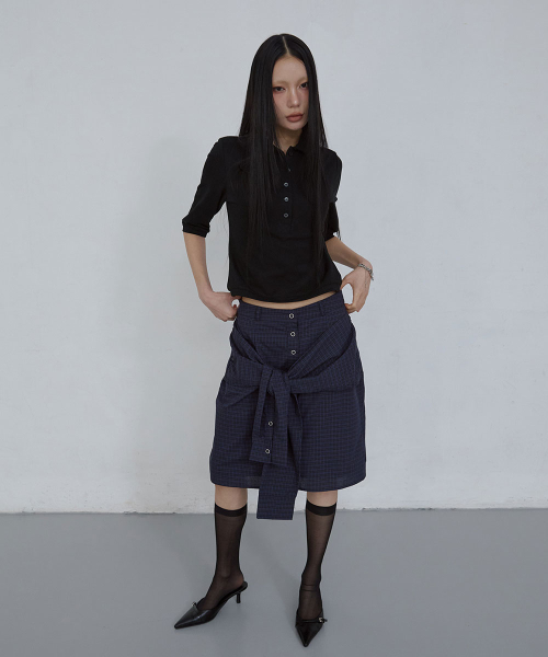 COTTON PIQUE LONG SLEEVE TOP_ BLACK
