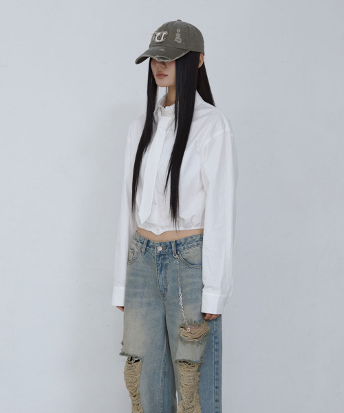 CROPPED TIE SHIRT_ WHITE