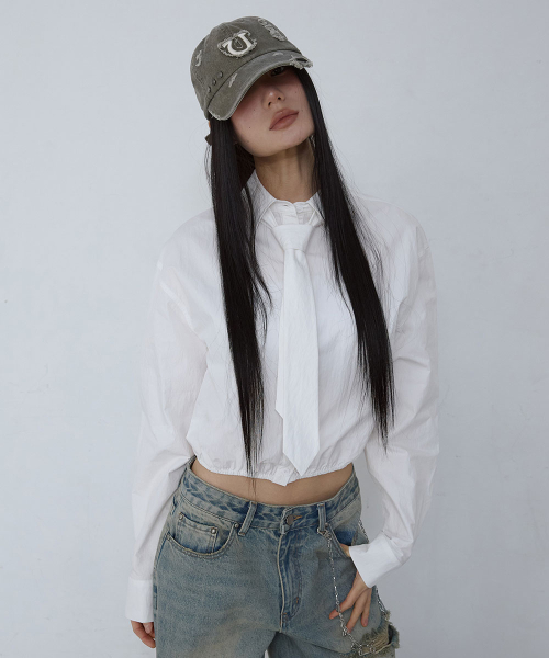 CROPPED TIE SHIRT_ WHITE