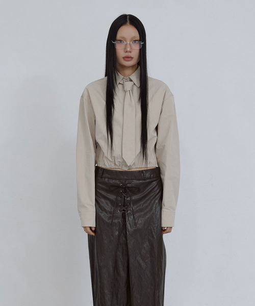 CROPPED TIE SHIRT_ BEIGE