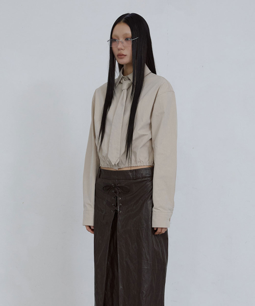 CROPPED TIE SHIRT_ BEIGE