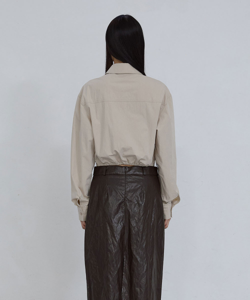 CROPPED TIE SHIRT_ BEIGE