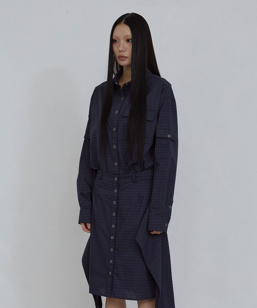 CHECKED COTTON SNAP SHIRT_ BLUE CHECK