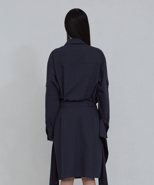 CHECKED COTTON SNAP SHIRT_ BLUE CHECK