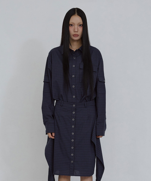 CHECKED COTTON SNAP SHIRT_ BLUE CHECK