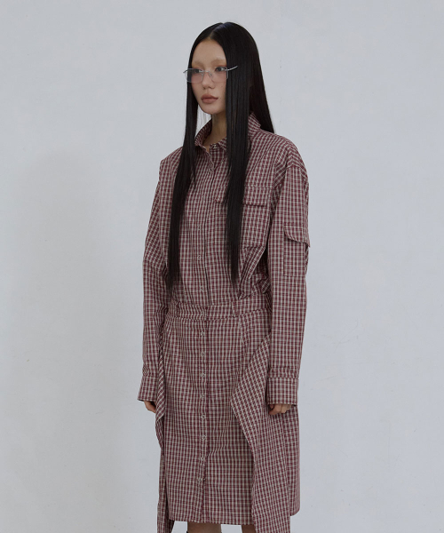 CHECKED COTTON SNAP SHIRT_ BURGUNDY CHECK