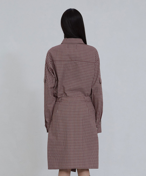 CHECKED COTTON SNAP SHIRT_ BURGUNDY CHECK