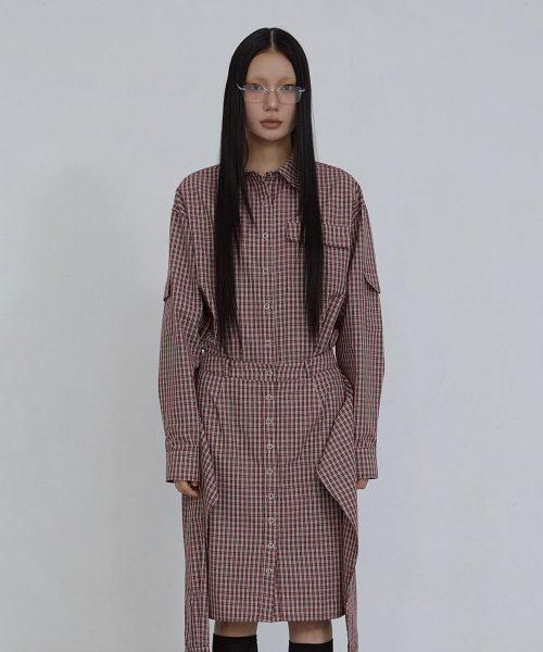 CHECKED COTTON SNAP SHIRT_ BURGUNDY CHECK