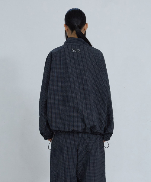 REVERSIBLE CHECKED FULL-ZIP JACKET_ DARK NAVY