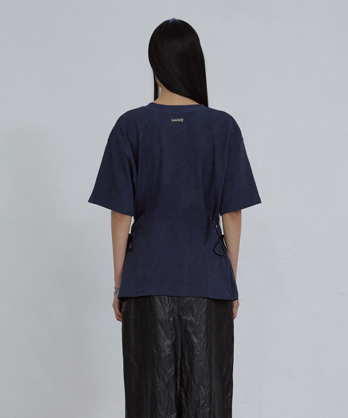 EYELET HALF SLEEVE TOP_ FADED NAVY