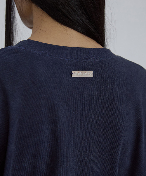EYELET HALF SLEEVE TOP_ FADED NAVY