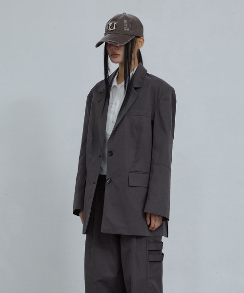 OVERSIZED SINGLE-BREASTED BLAZER_ DARK GREY